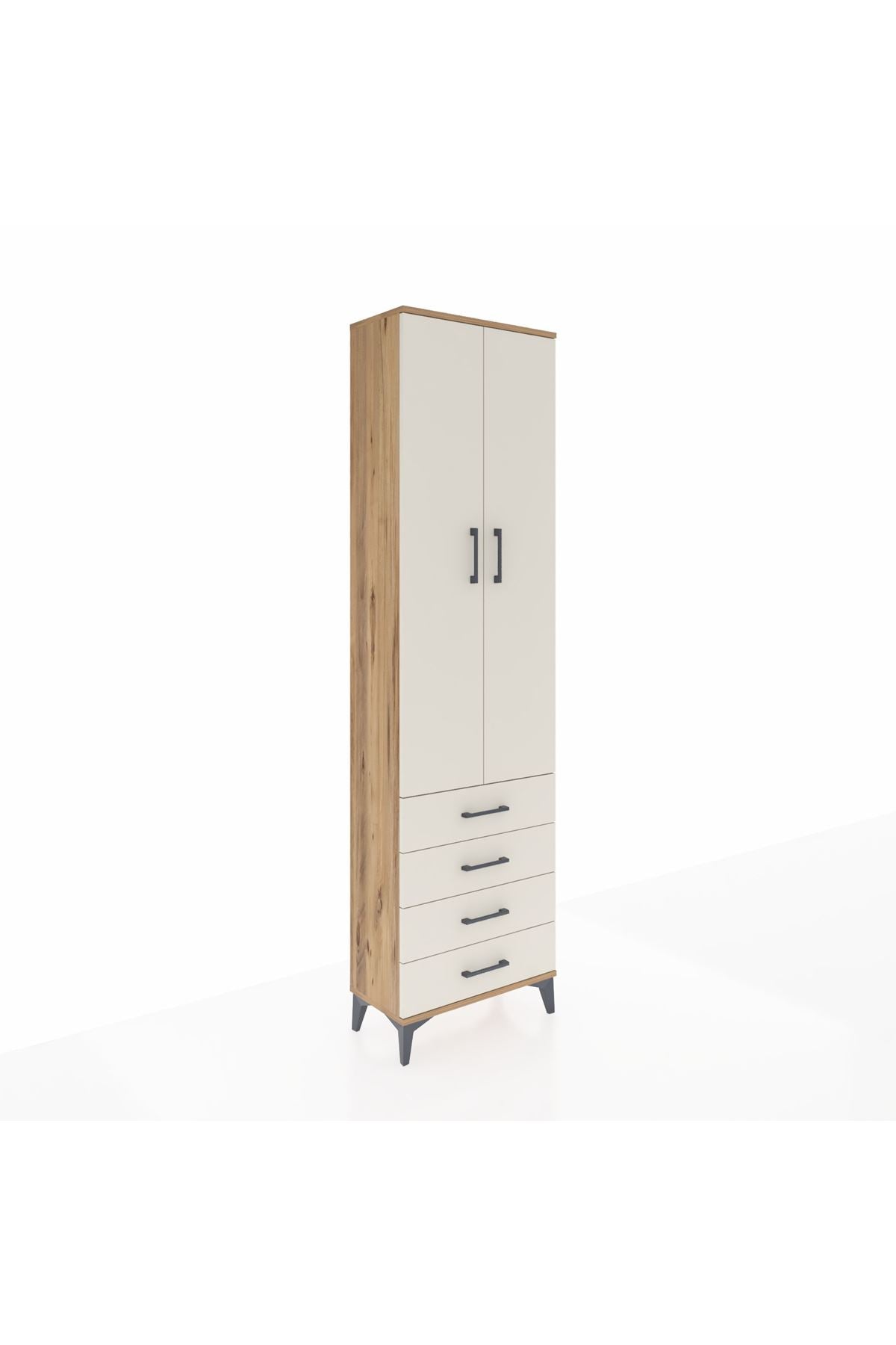 Arges Dolap 2 Raflı 4 Çekmeceli Tek Askılı 60x30x221 Çam-Aytaşı