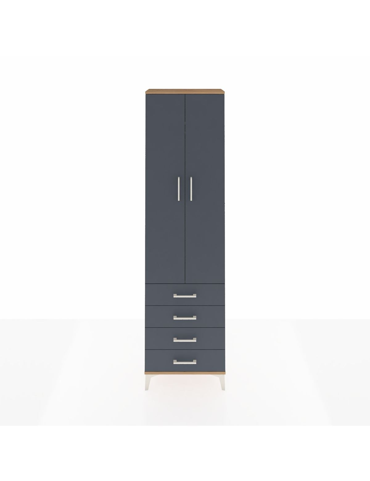 Arges Dolap 2 Raflı 4 Çekmeceli Tek Askılı 60x30x221 Çam-Antrasit