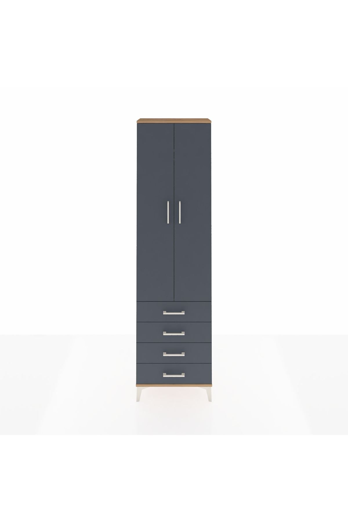 Arges Dolap 2 Raflı 4 Çekmeceli Tek Askılı 60x30x221 Çam-Antrasit