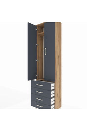 Arges Dolap 2 Raflı 4 Çekmeceli Tek Askılı 60x30x221 Çam-Antrasit
