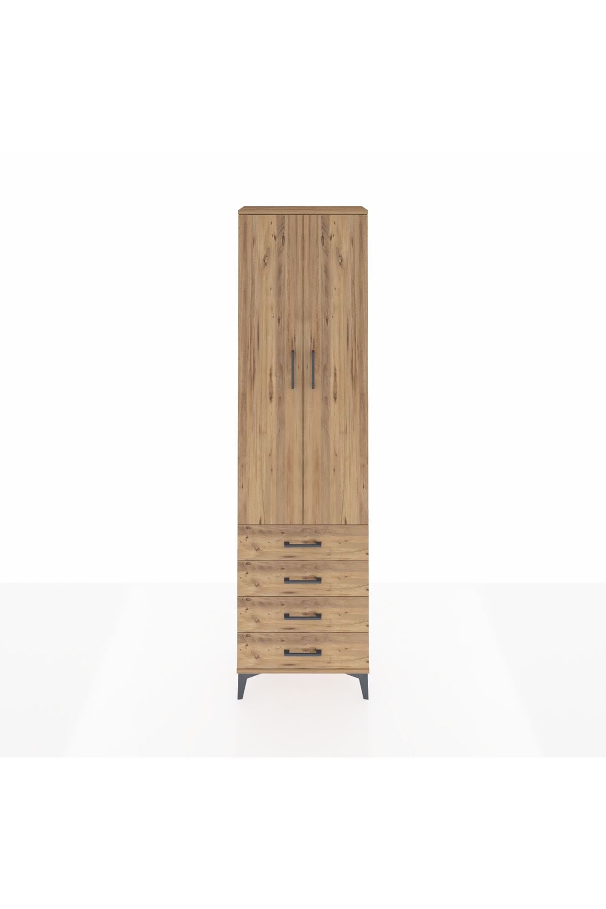 Arges Dolap 2 Raflı 4 Çekmeceli Tek Askılı 60x30x221 Çam-Çam