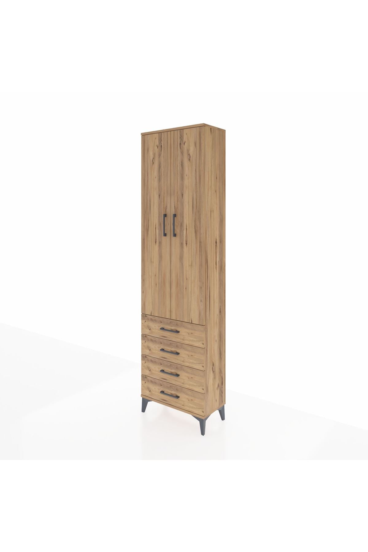 Arges Dolap 2 Raflı 4 Çekmeceli Tek Askılı 60x30x221 Çam-Çam