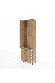 Arges Dolap 2 Raflı 4 Çekmeceli Tek Askılı 60x30x221 Çam-Çam