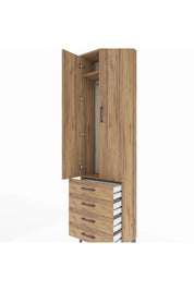 Arges Dolap 2 Raflı 4 Çekmeceli Tek Askılı 60x30x221 Çam-Çam