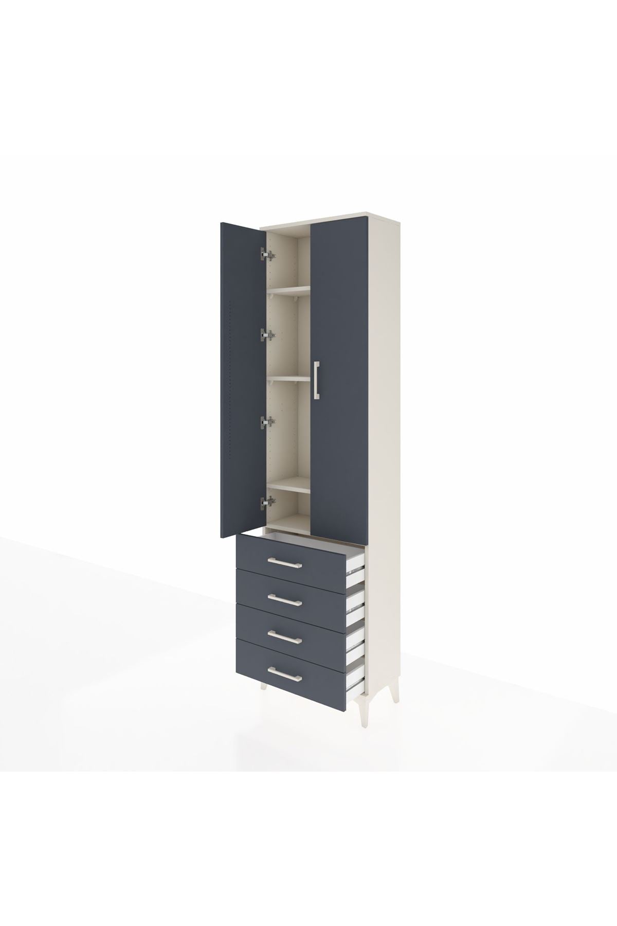 Arges Dolap 4 Raflı 4 Çekmeceli 2 Kapaklı 60x30x221 Aytaşı-Antrasit