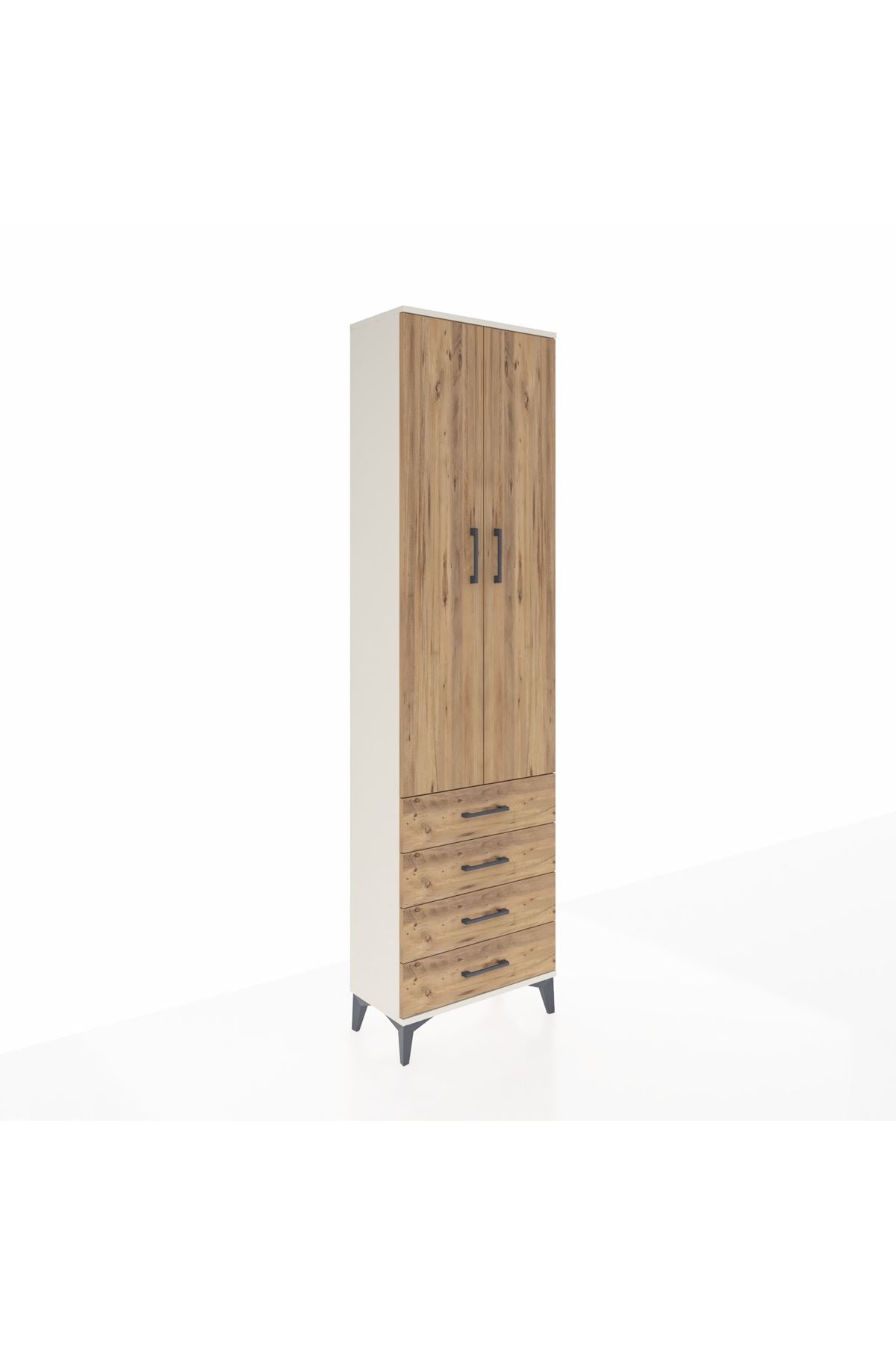 Arges Dolap 4 Raflı 4 Çekmeceli 2 Kapaklı 60x30x221 Aytaşı-Çam