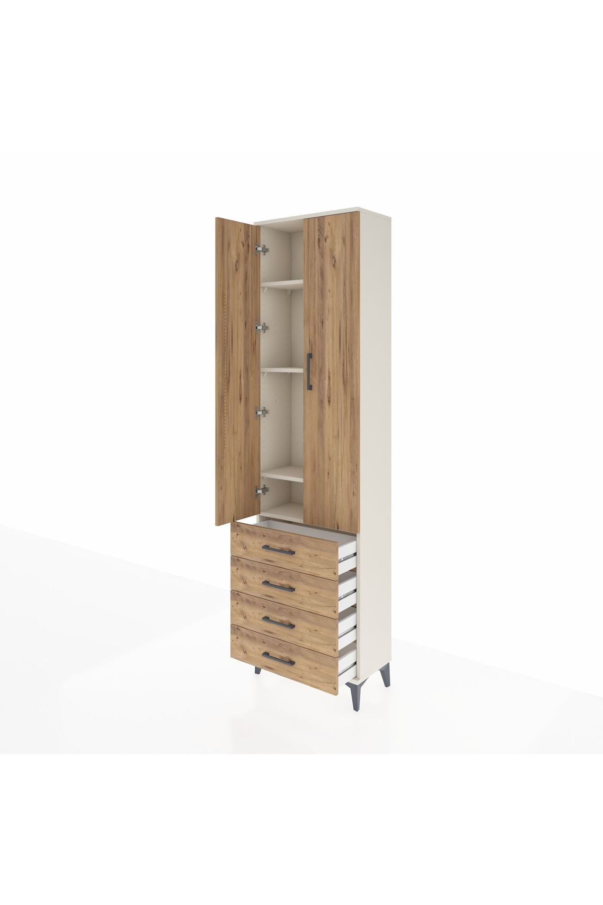 Arges Dolap 4 Raflı 4 Çekmeceli 2 Kapaklı 60x30x221 Aytaşı-Çam