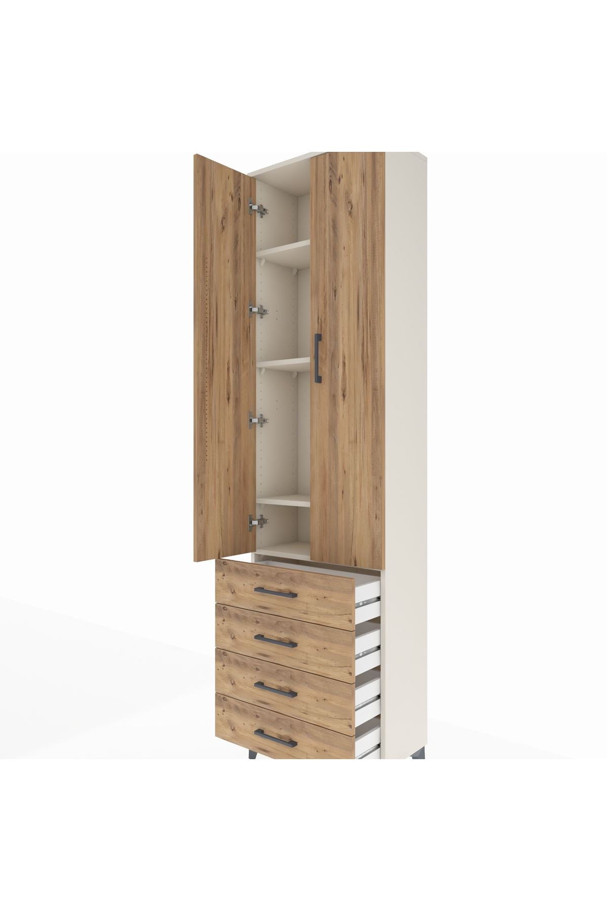 Arges Dolap 4 Raflı 4 Çekmeceli 2 Kapaklı 60x30x221 Aytaşı-Çam