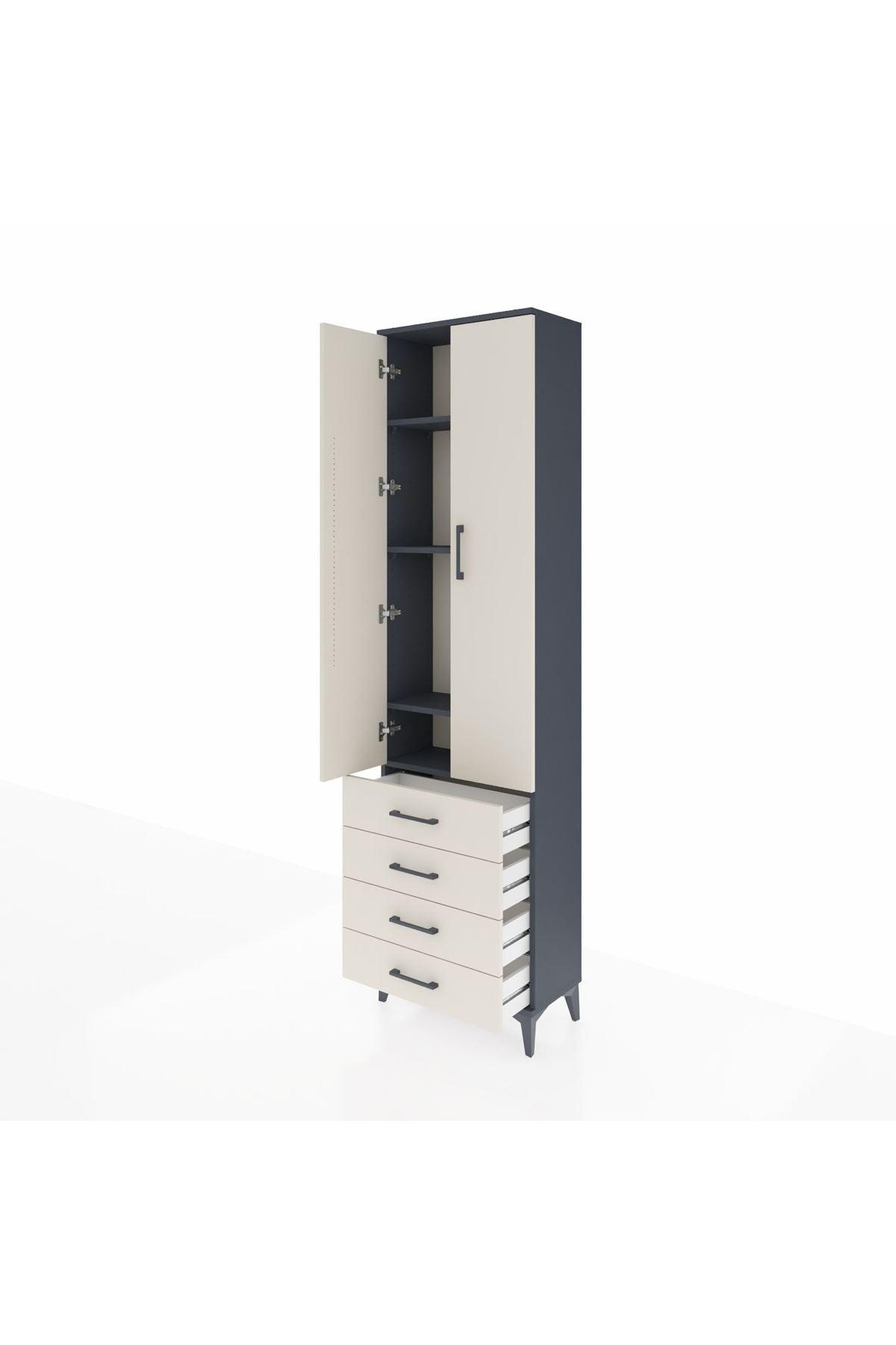 Arges Dolap 4 Raflı 4 Çekmeceli 2 Kapaklı 60x30x221 Antrasit-Aytaşı