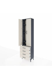 Arges Dolap 4 Raflı 4 Çekmeceli 2 Kapaklı 60x30x221 Antrasit-Aytaşı