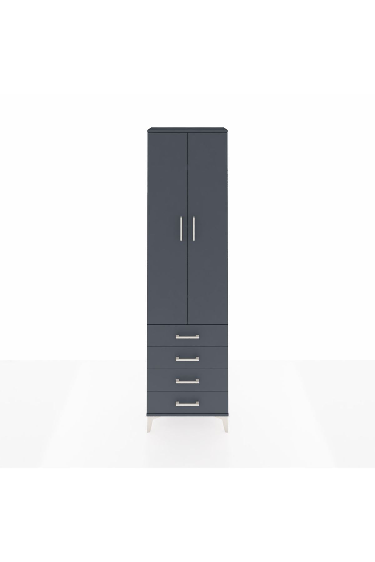 Arges Dolap 4 Raflı 4 Çekmeceli 2 Kapaklı 60x30x221 Antrasit-Antrasit