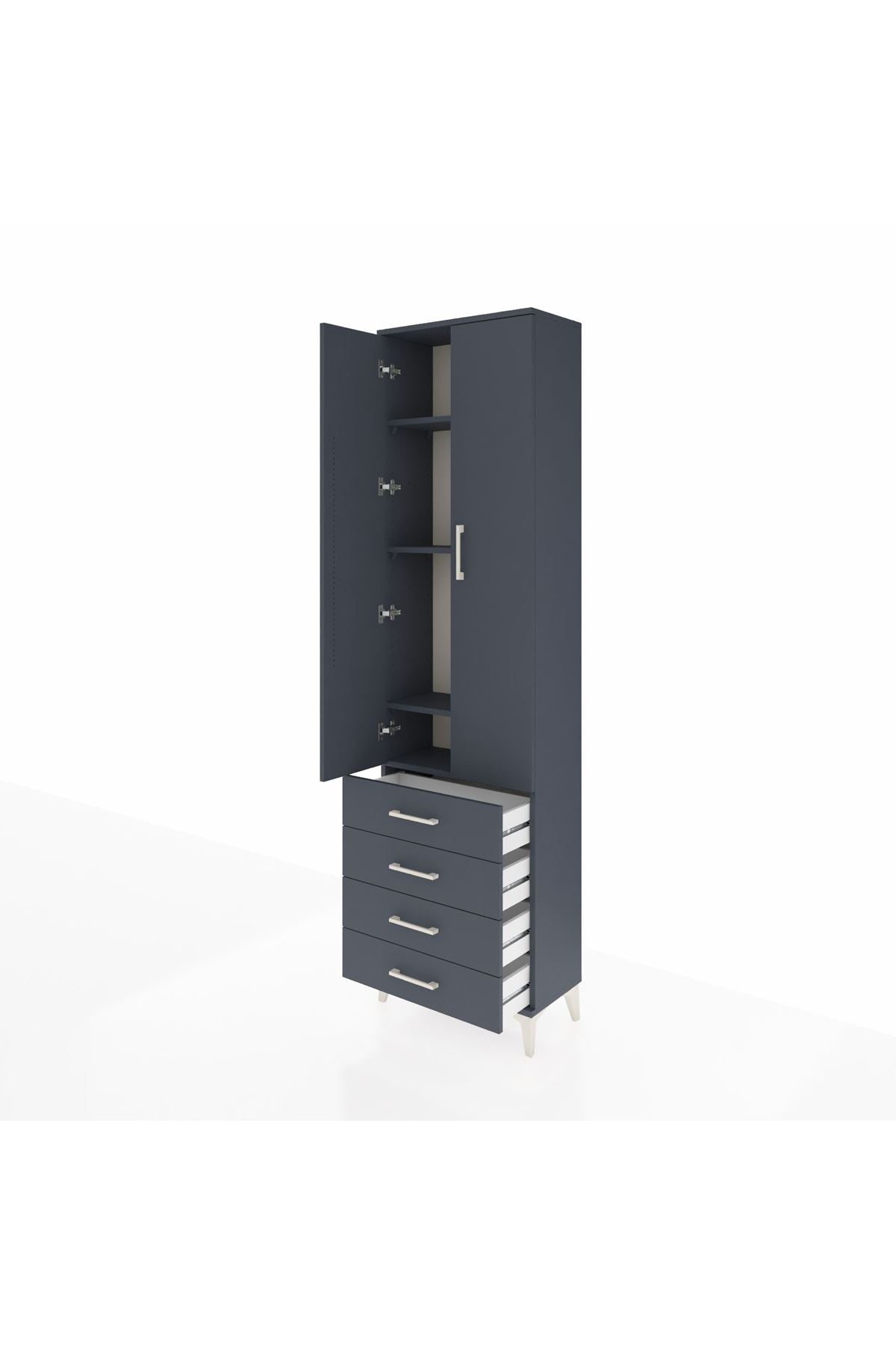 Arges Dolap 4 Raflı 4 Çekmeceli 2 Kapaklı 60x30x221 Antrasit-Antrasit