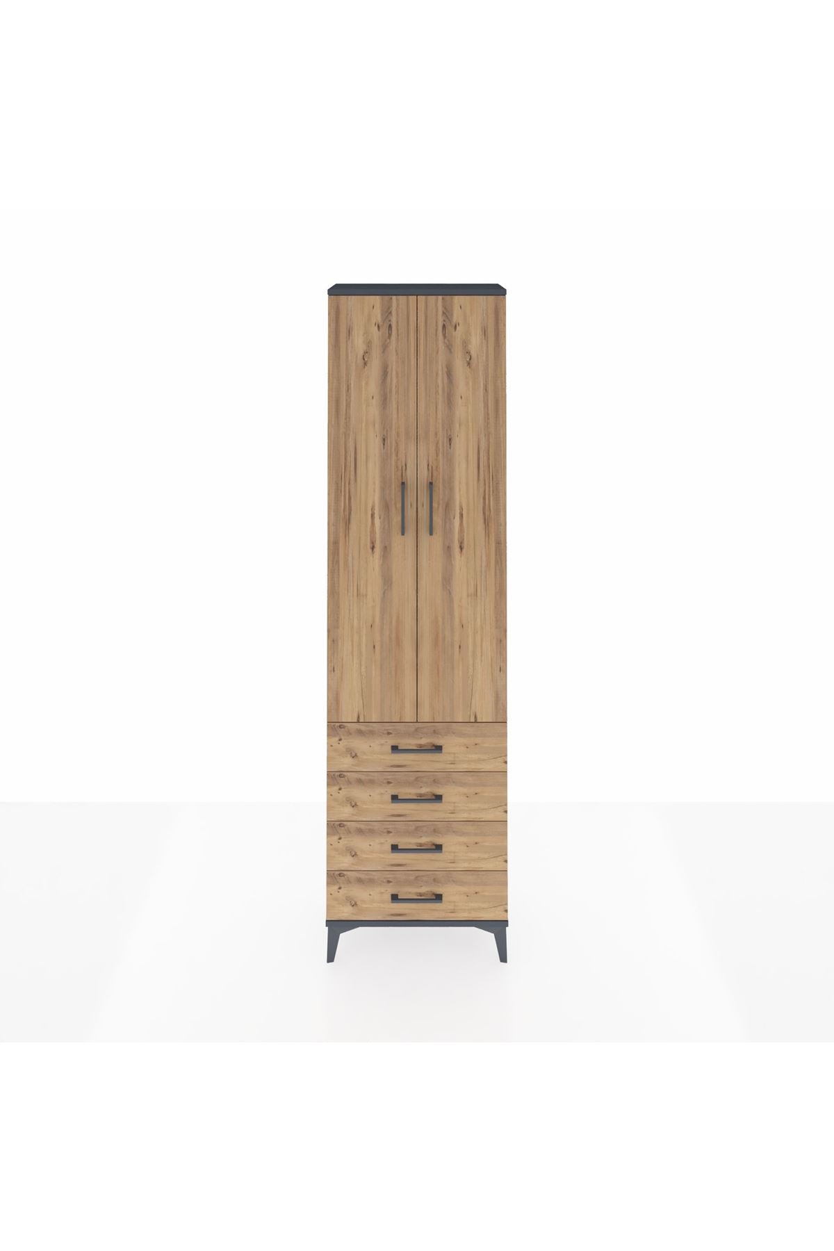 Arges Dolap 4 Raflı 4 Çekmeceli 2 Kapaklı 60x30x221 Antrasit-Çam