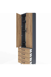 Arges Dolap 4 Raflı 4 Çekmeceli 2 Kapaklı 60x30x221 Antrasit-Çam
