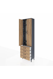 Arges Dolap 4 Raflı 4 Çekmeceli 2 Kapaklı 60x30x221 Antrasit-Çam