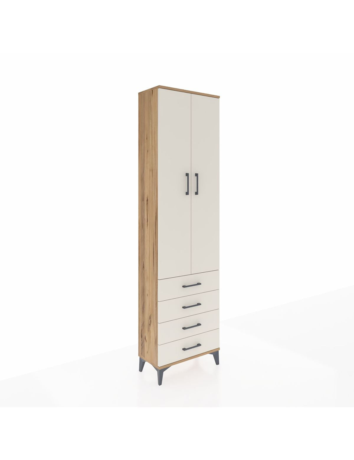 Arges Dolap 4 Raflı 4 Çekmeceli 2 Kapaklı 60x30x221 Çam-Aytaşı