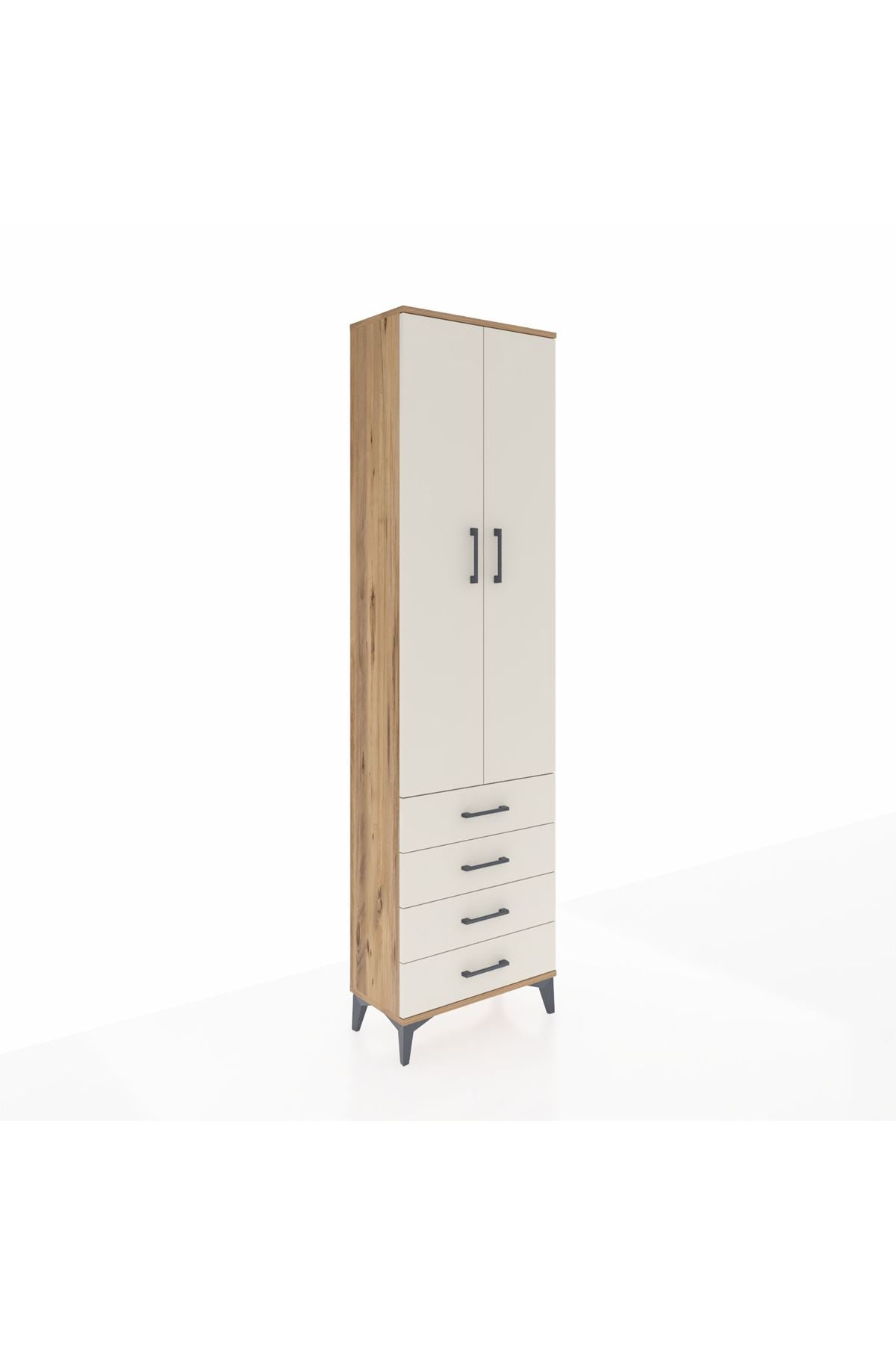 Arges Dolap 4 Raflı 4 Çekmeceli 2 Kapaklı 60x30x221 Çam-Aytaşı