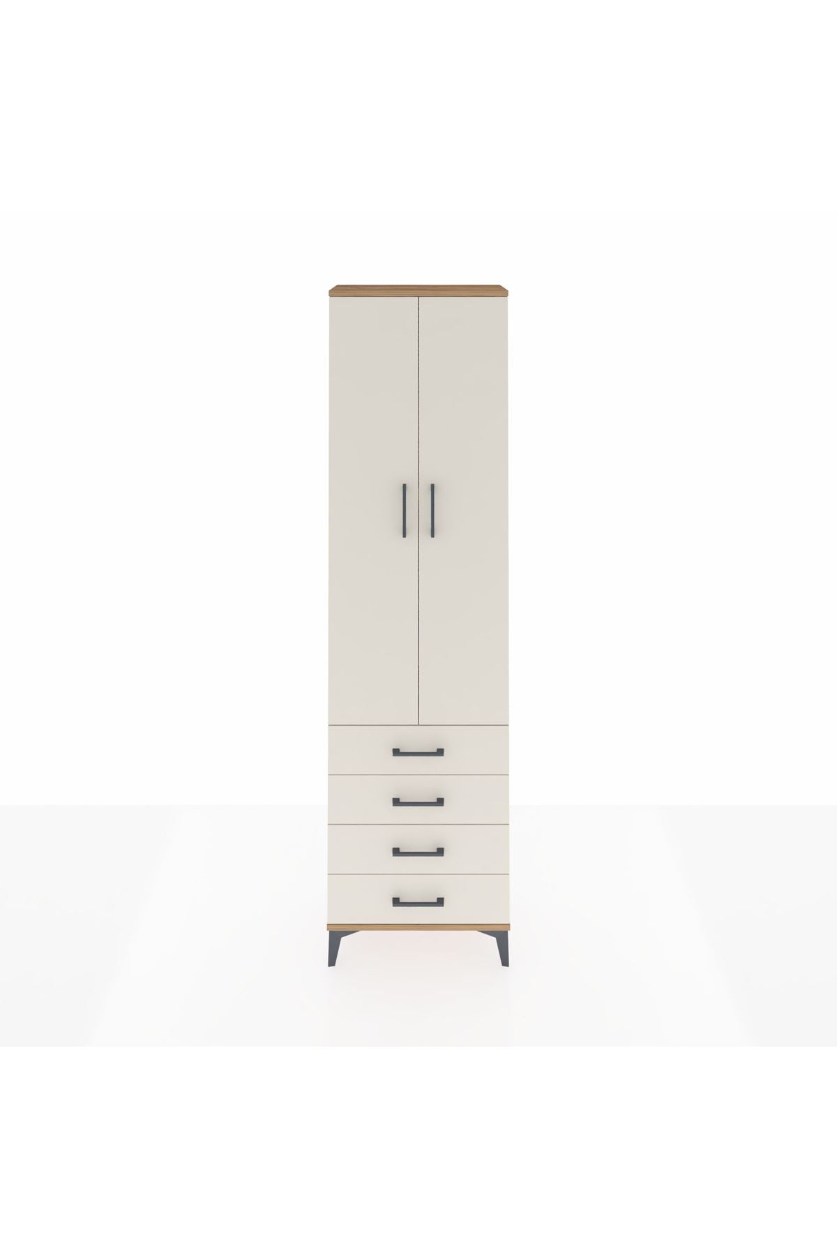 Arges Dolap 4 Raflı 4 Çekmeceli 2 Kapaklı 60x30x221 Çam-Aytaşı