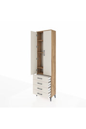 Arges Dolap 4 Raflı 4 Çekmeceli 2 Kapaklı 60x30x221 Çam-Aytaşı
