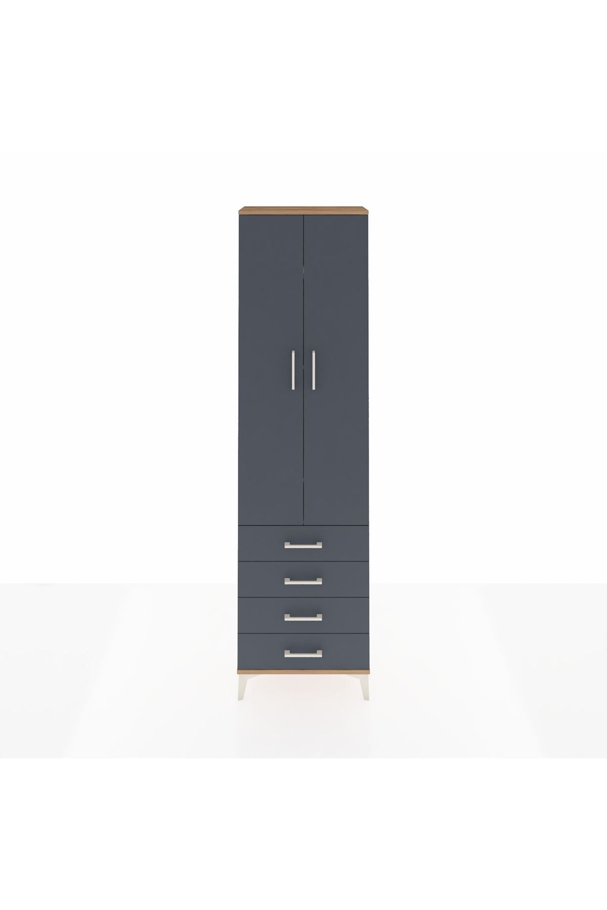 Arges Dolap 4 Raflı 4 Çekmeceli 2 Kapaklı 60x30x221 Çam-Antrasit