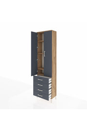 Arges Dolap 4 Raflı 4 Çekmeceli 2 Kapaklı 60x30x221 Çam-Antrasit