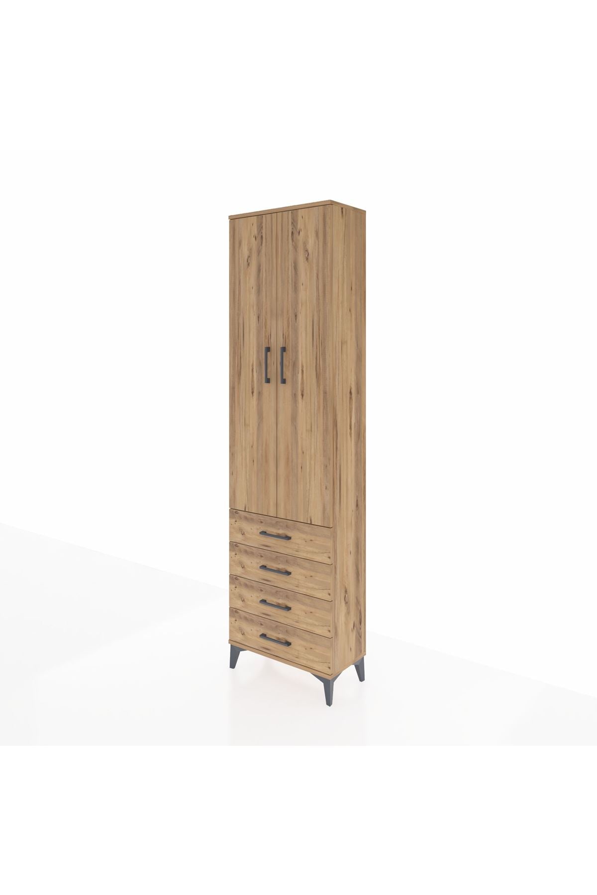 Arges Dolap 4 Raflı 4 Çekmeceli 2 Kapaklı 60x30x221 Çam-Çam