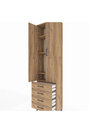Arges Dolap 4 Raflı 4 Çekmeceli 2 Kapaklı 60x30x221 Çam-Çam