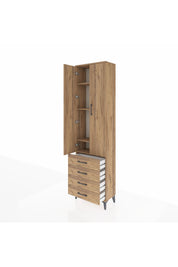 Arges Dolap 4 Raflı 4 Çekmeceli 2 Kapaklı 60x30x221 Çam-Çam