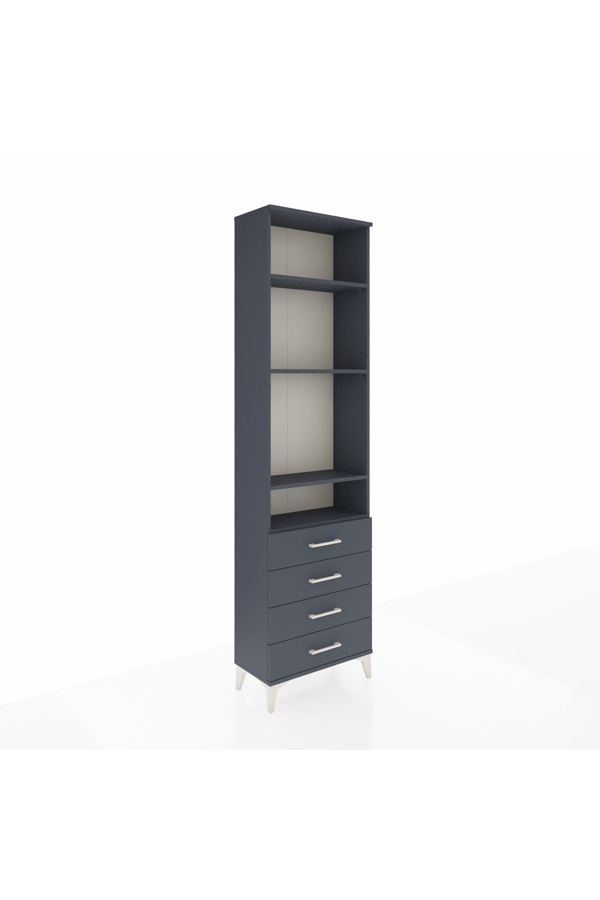 Arges Dolap 4 Raflı 4 Çekmeceli 60x30x221 Antrasit-Antrasit