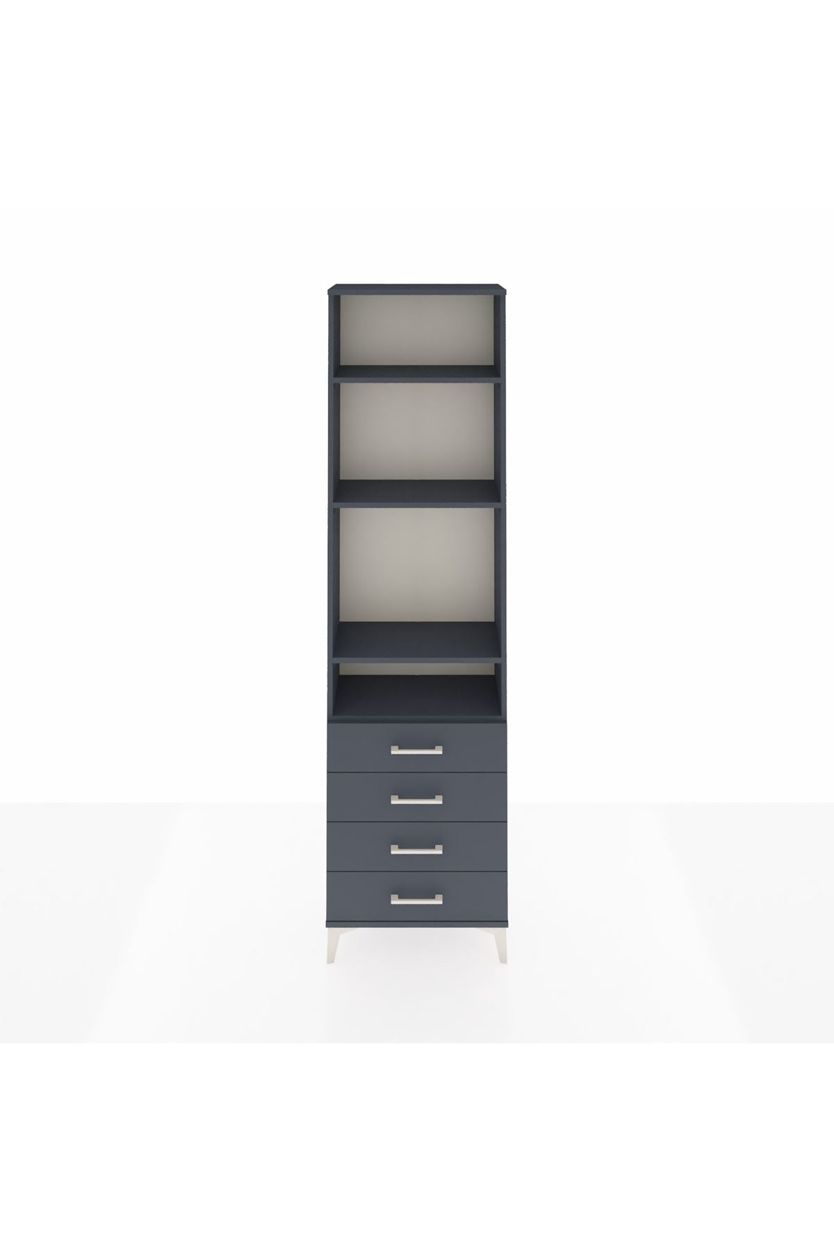 Arges Dolap 4 Raflı 4 Çekmeceli 60x30x221 Antrasit-Antrasit