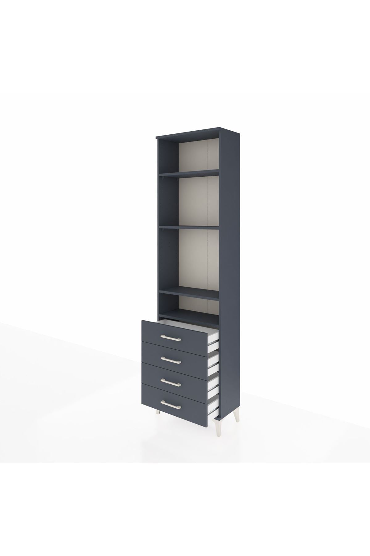 Arges Dolap 4 Raflı 4 Çekmeceli 60x30x221 Antrasit-Antrasit