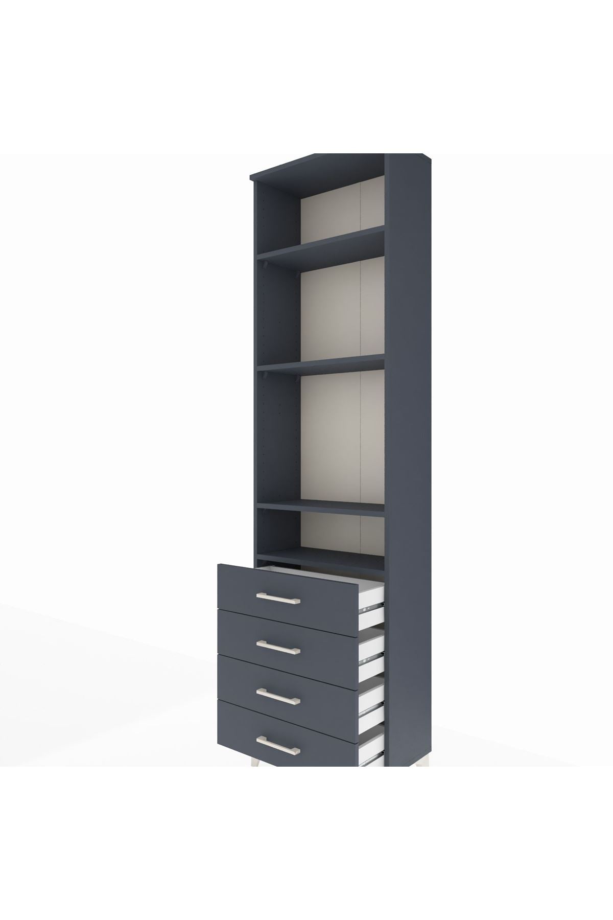 Arges Dolap 4 Raflı 4 Çekmeceli 60x30x221 Antrasit-Antrasit