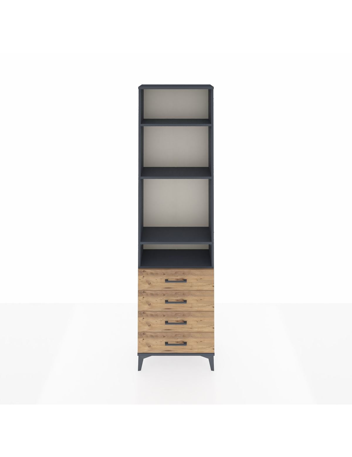 Arges Dolap 4 Raflı 4 Çekmeceli 60x30x221 Antrasit-Çam