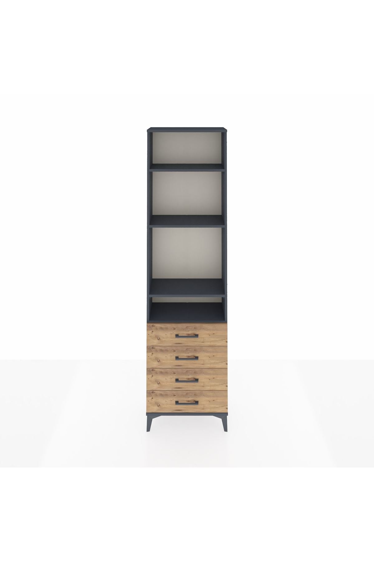 Arges Dolap 4 Raflı 4 Çekmeceli 60x30x221 Antrasit-Çam