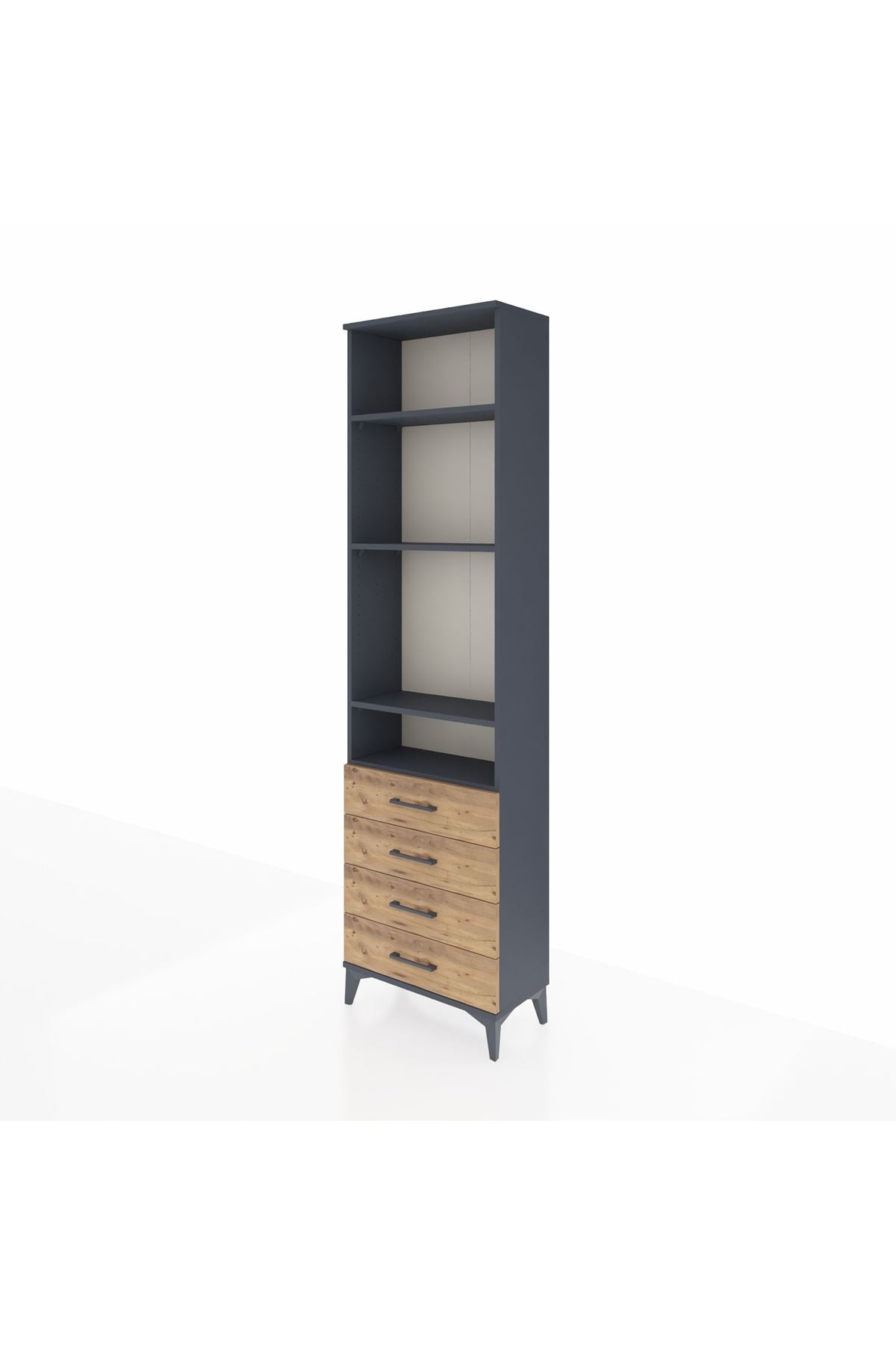 Arges Dolap 4 Raflı 4 Çekmeceli 60x30x221 Antrasit-Çam