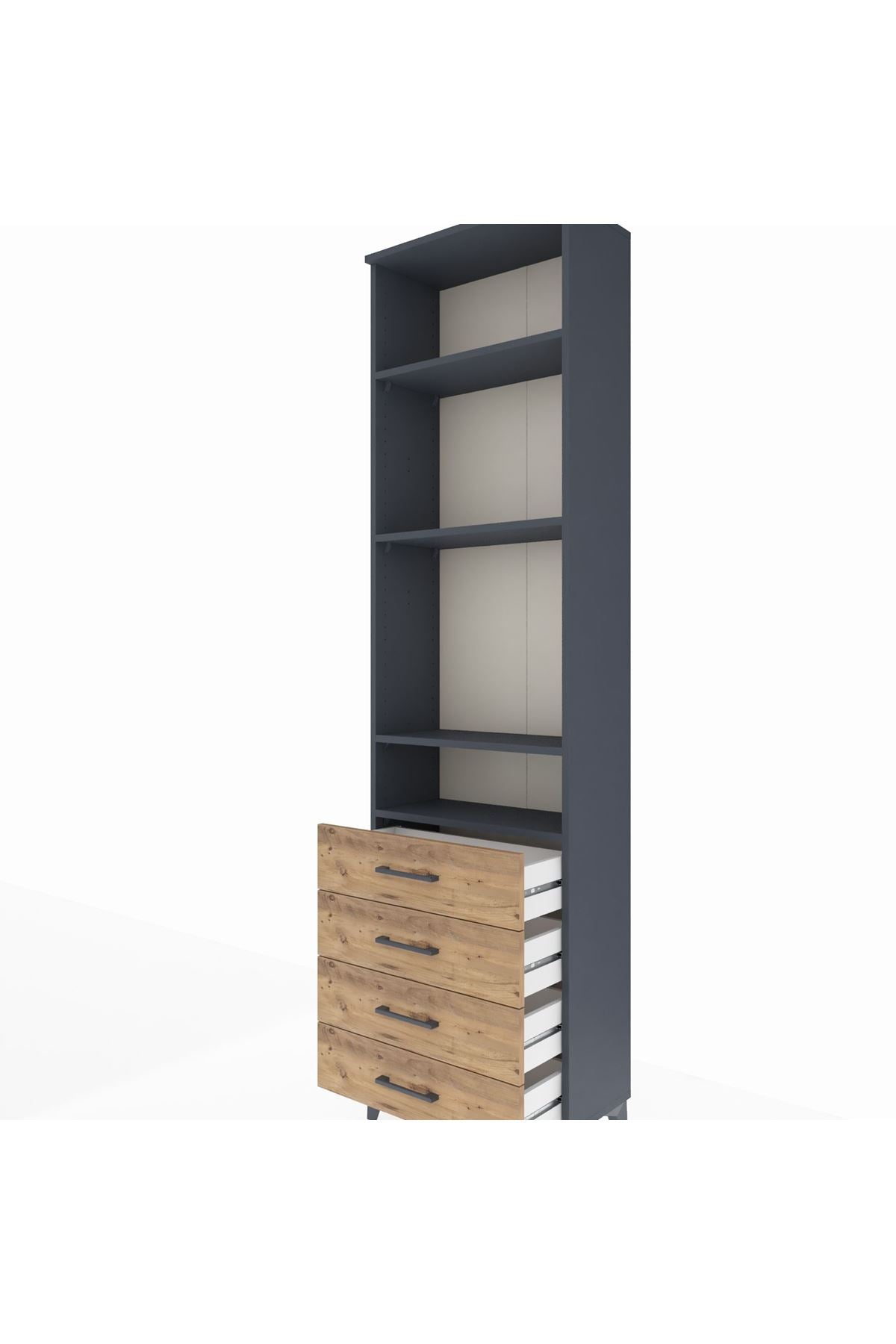 Arges Dolap 4 Raflı 4 Çekmeceli 60x30x221 Antrasit-Çam