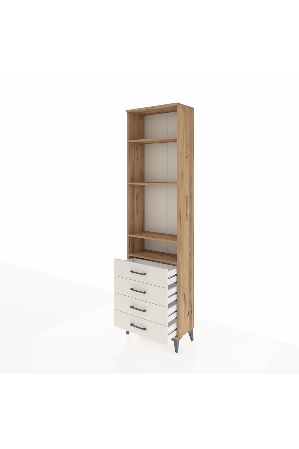 Arges Dolap 4 Raflı 4 Çekmeceli 60x30x221 Çam-Aytaşı