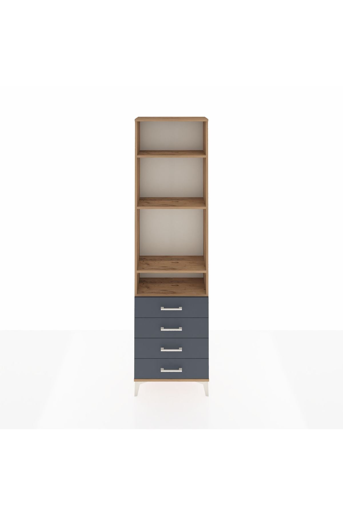 Arges Dolap 4 Raflı 4 Çekmeceli 60x30x221 Çam-Antrasit