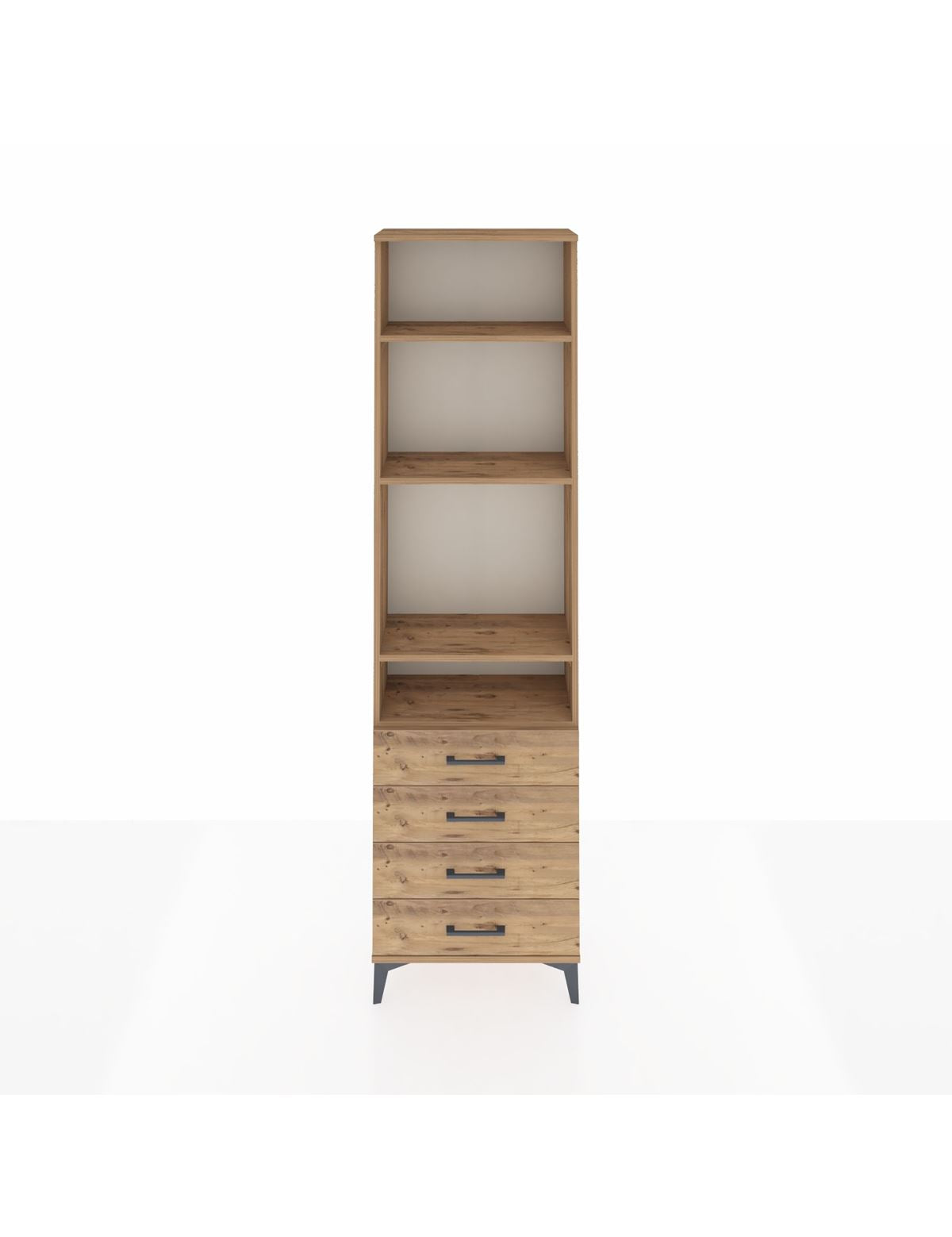 Arges Dolap 4 Raflı 4 Çekmeceli 60x30x221 Çam-Çam