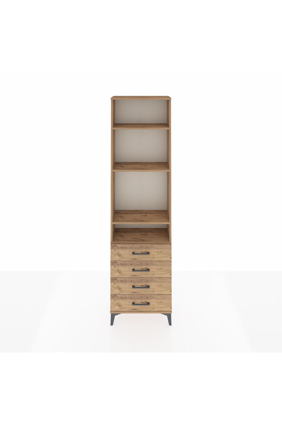 Arges Dolap 4 Raflı 4 Çekmeceli 60x30x221 Çam-Çam