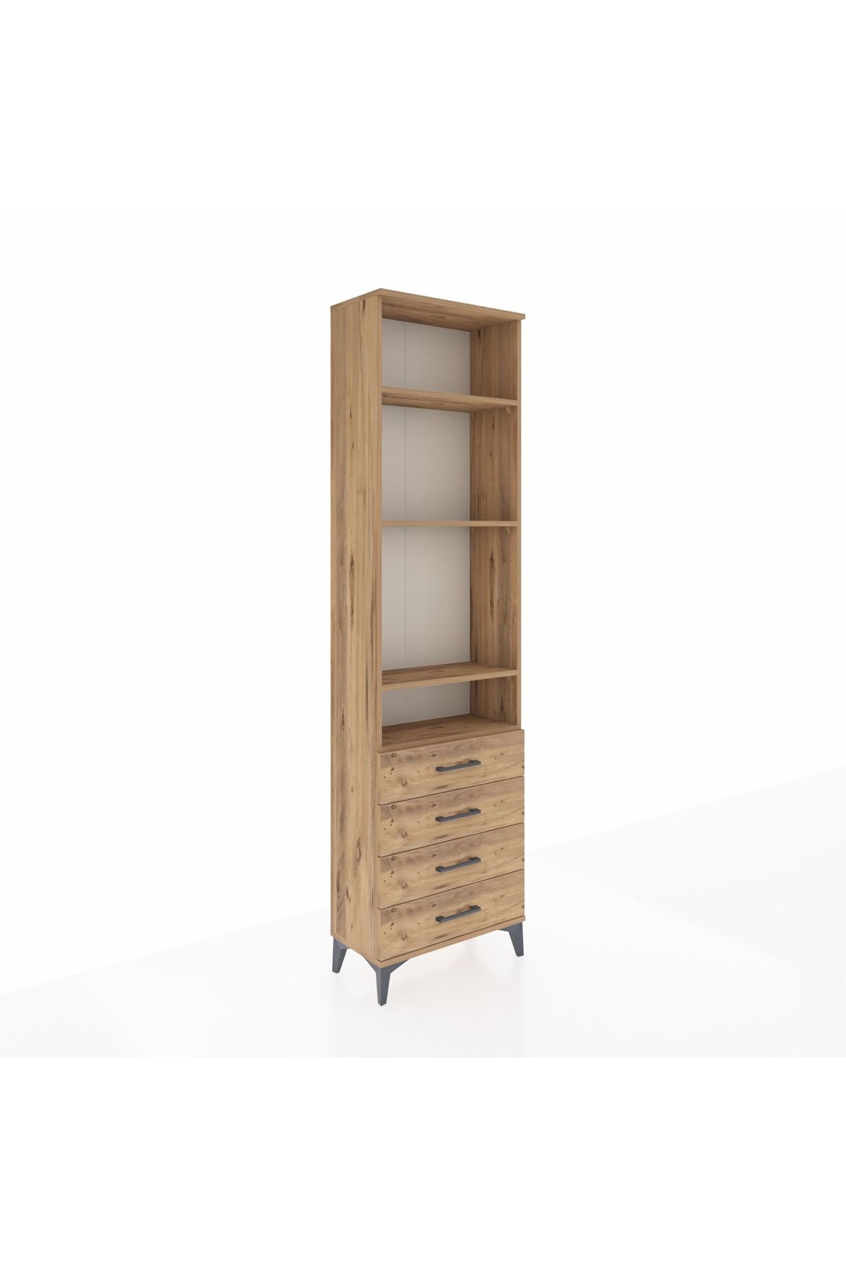 Arges Dolap 4 Raflı 4 Çekmeceli 60x30x221 Çam-Çam