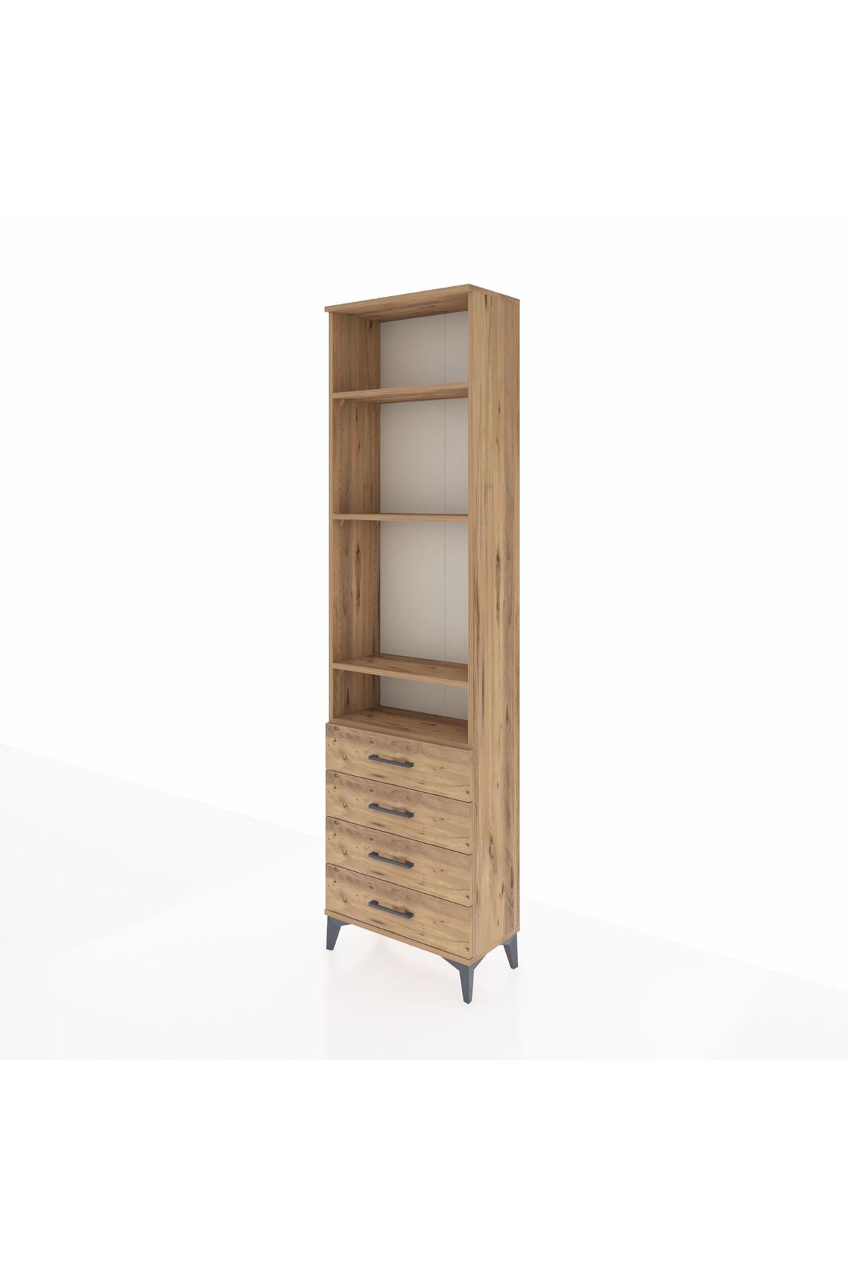 Arges Dolap 4 Raflı 4 Çekmeceli 60x30x221 Çam-Çam