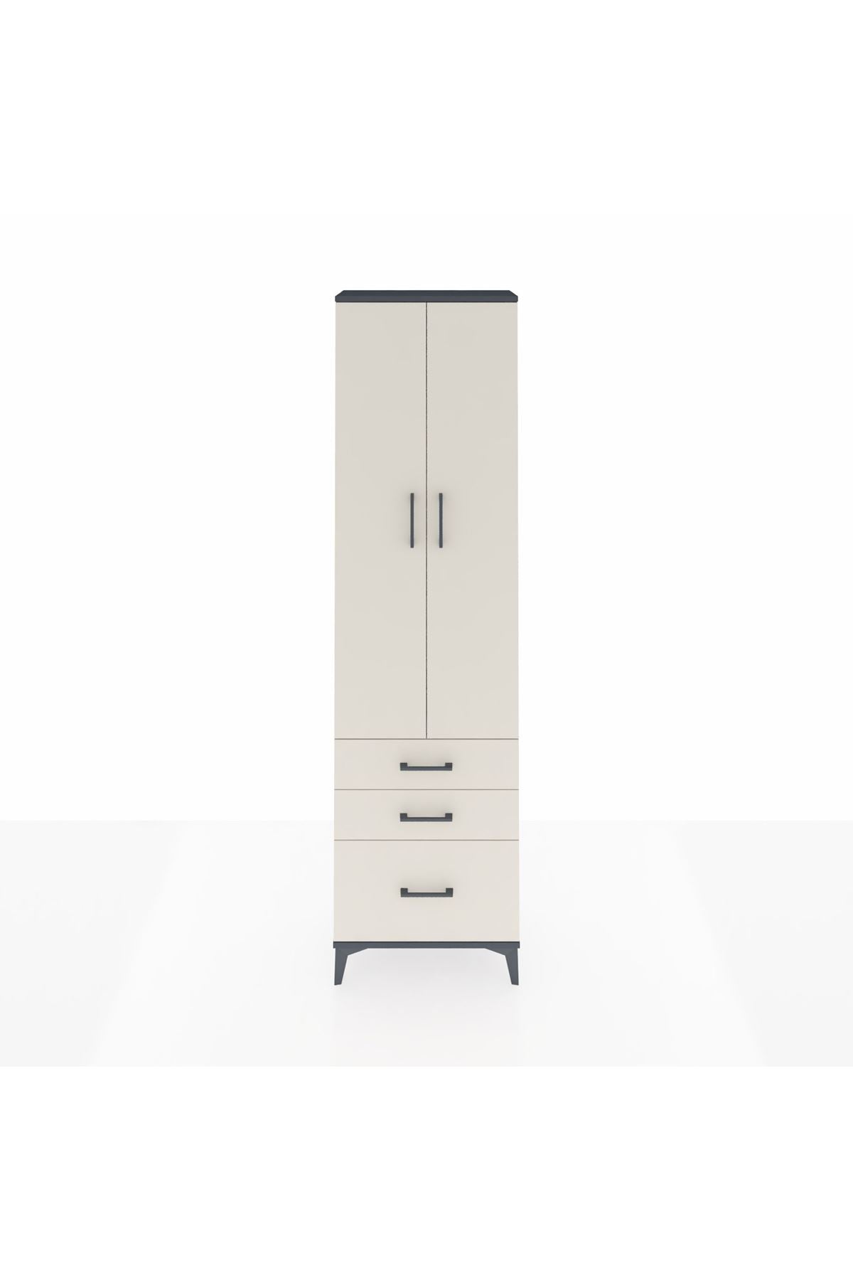 Arges Dolap 2 Raflı 3 Çekmeceli Tek Askılı 60x30x221 Antrasit-Aytaşı