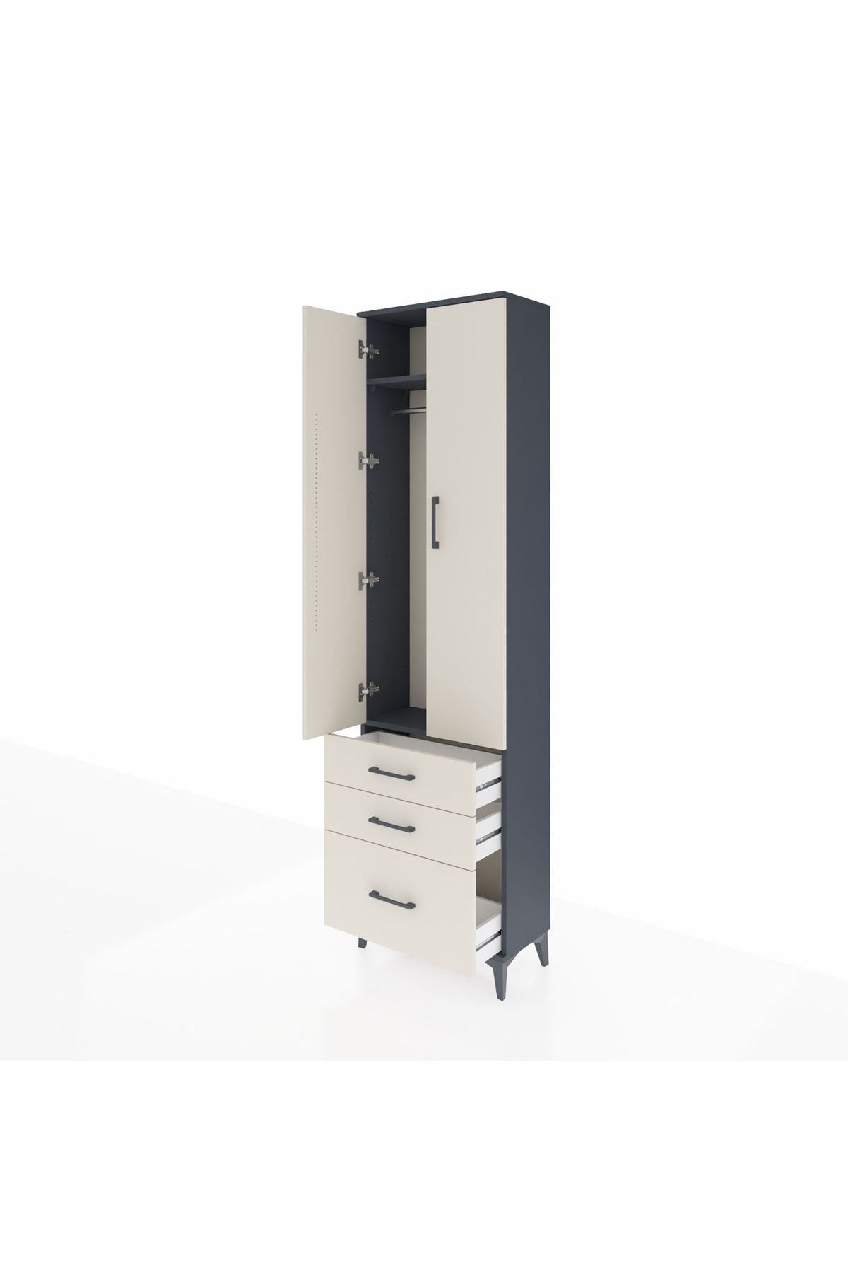 Arges Dolap 2 Raflı 3 Çekmeceli Tek Askılı 60x30x221 Antrasit-Aytaşı