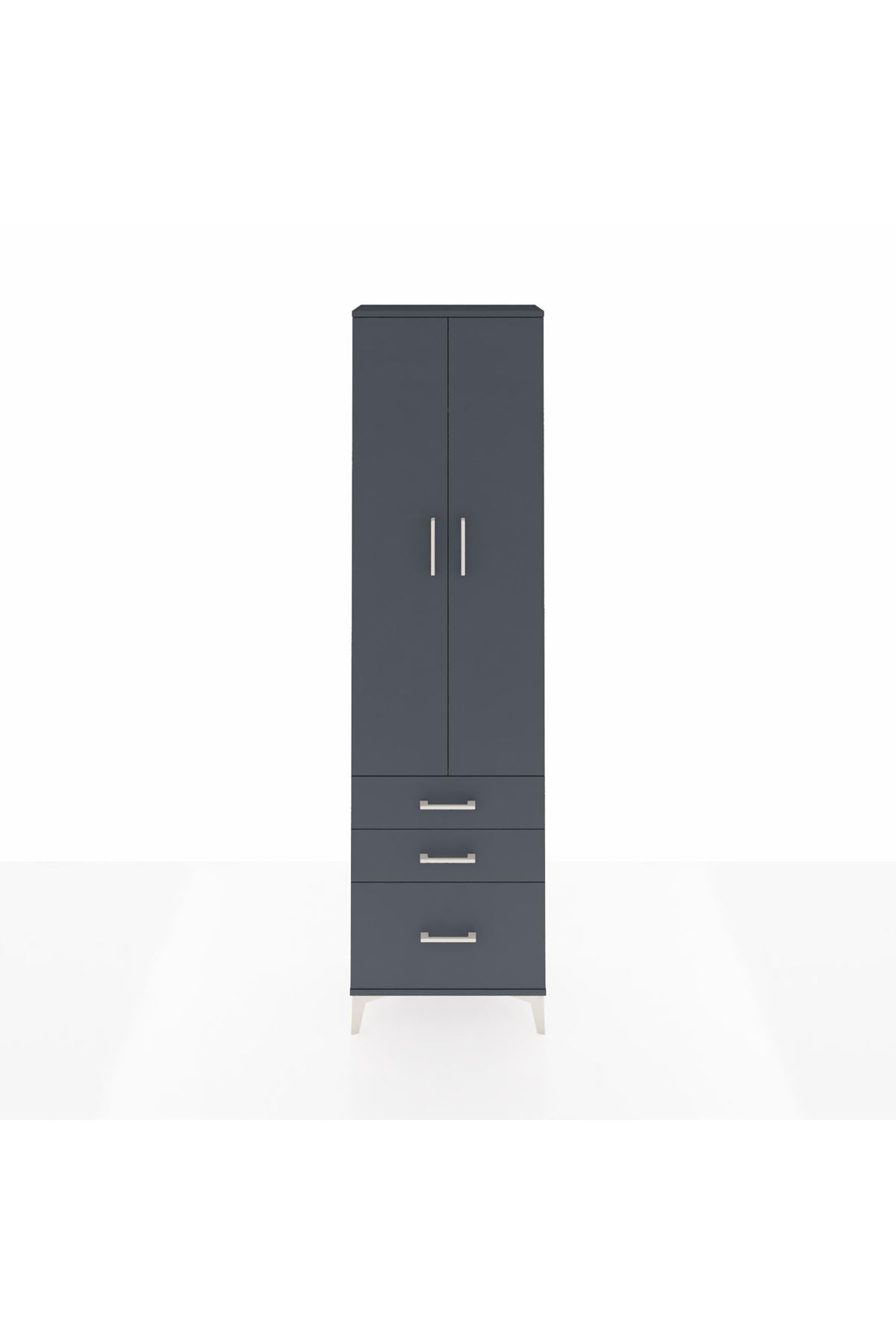 Arges Dolap 2 Raflı 3 Çekmeceli Tek Askılı 60x30x221 Antrasit-Antrasit