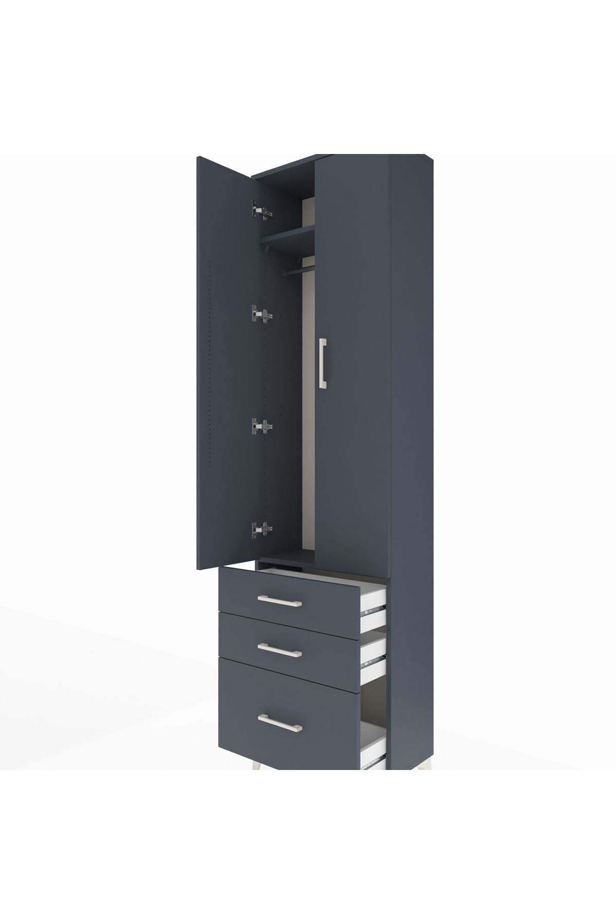 Arges Dolap 2 Raflı 3 Çekmeceli Tek Askılı 60x30x221 Antrasit-Antrasit