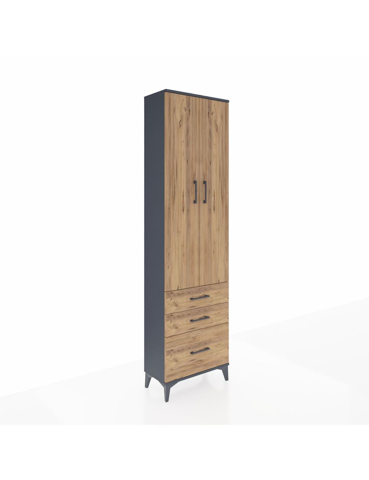 Arges Dolap 2 Raflı 3 Çekmeceli Tek Askılı 60x30x221 Antrasit-Çam