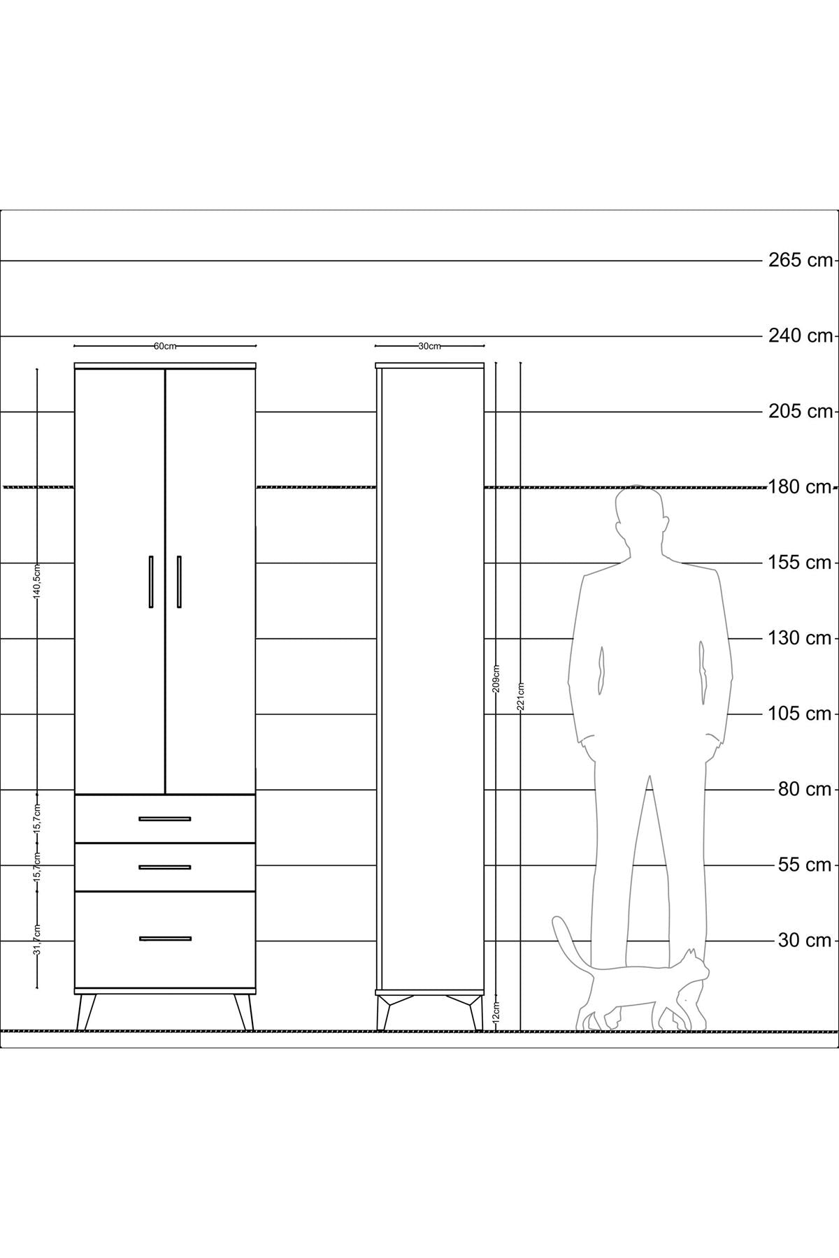 Arges Dolap 2 Raflı 3 Çekmeceli Tek Askılı 60x30x221 Çam-Aytaşı