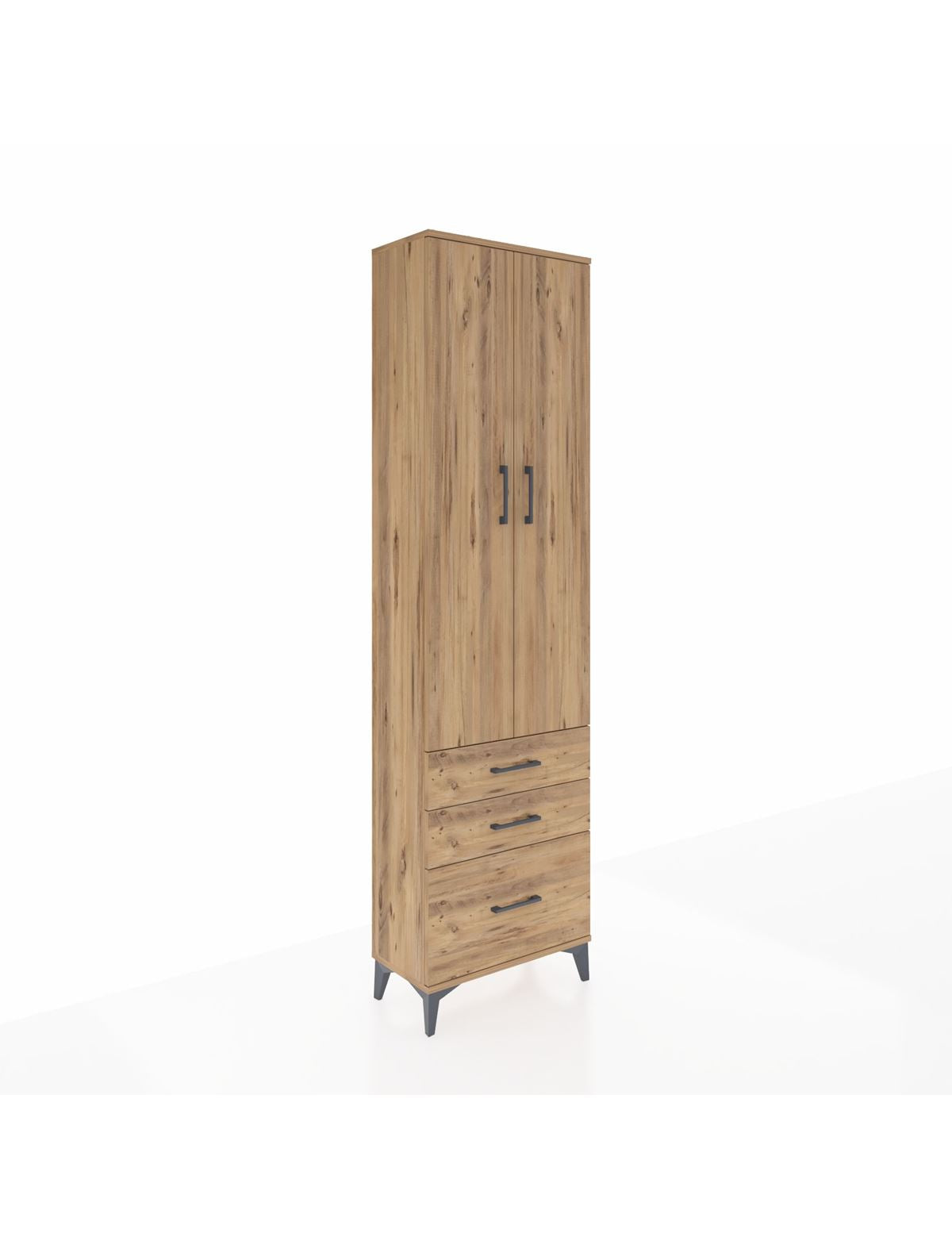 Arges Dolap 2 Raflı 3 Çekmeceli Tek Askılı 60x30x221 Çam-Çam