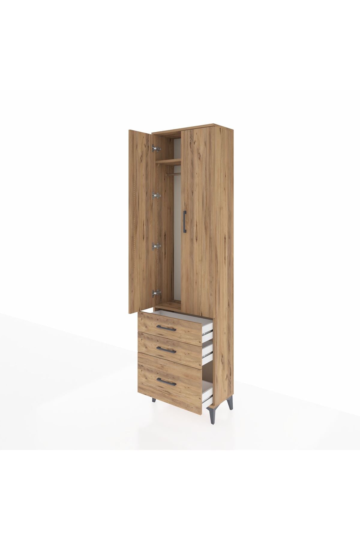 Arges Dolap 2 Raflı 3 Çekmeceli Tek Askılı 60x30x221 Çam-Çam